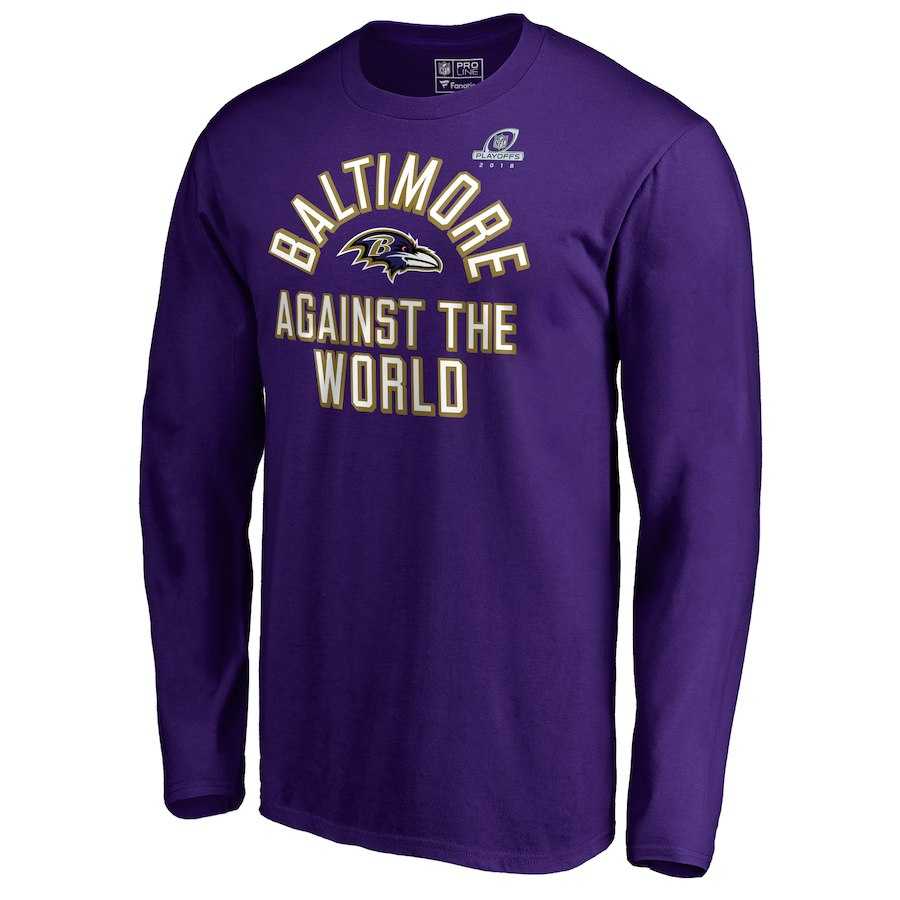 Men's Ravens Purple 2018 NFL Playoffs Against The World Long Sleeve T-Shirt,We sell and wholesale Men's Ravens Purple 2018 NFL Playoffs Against The World Long Sleeve T-Shirt on line form chian!